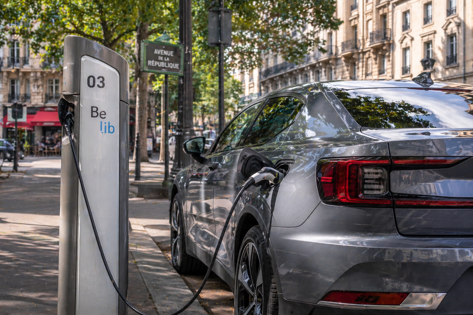 Borne de recharge pour voiture électrique en milieu urbain en France