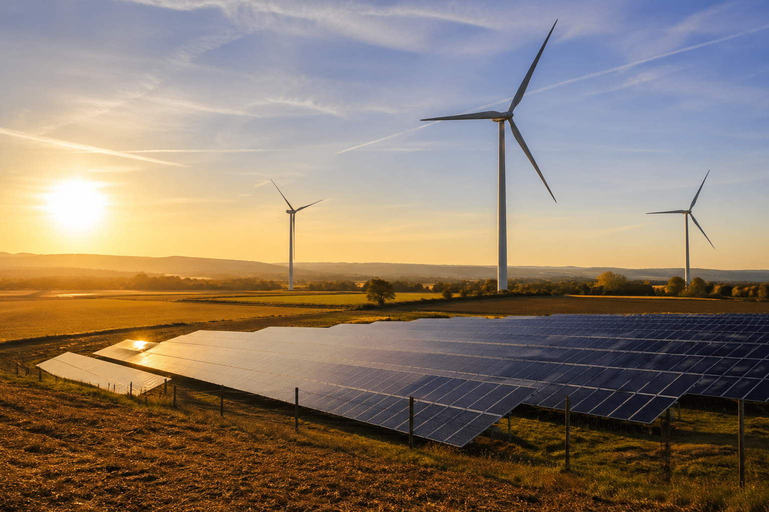 Éoliennes et panneaux solaires dans la campagne française